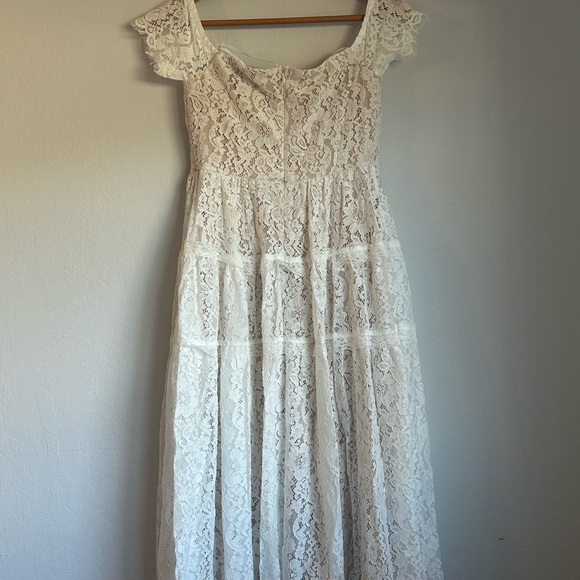 Lulus elegant Lace Off-Shoulder White Dress - Picture 5 of 8